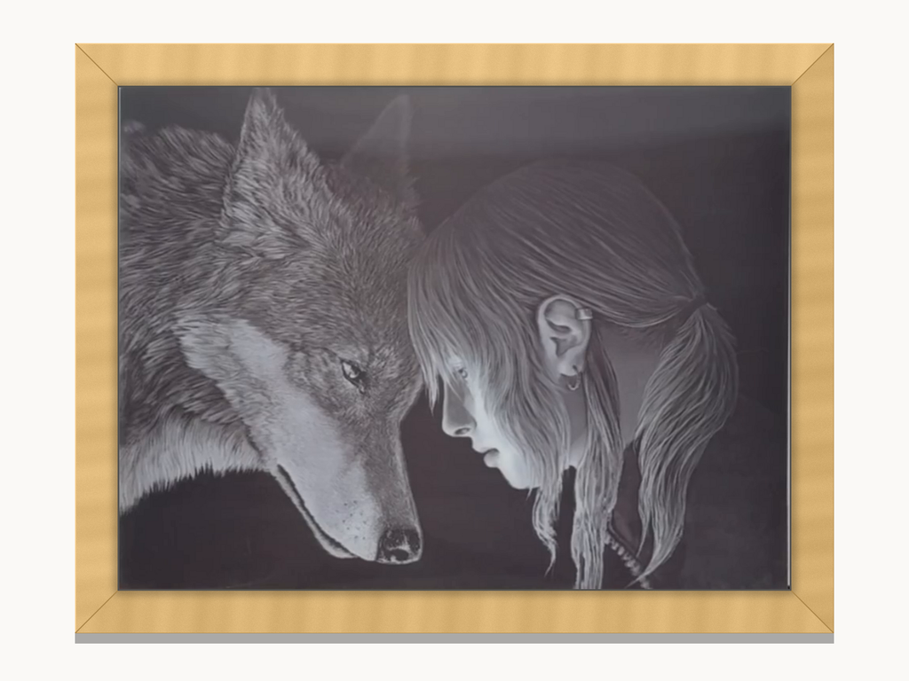 Woman and Wolf – Black & White 3D Lenticular Art