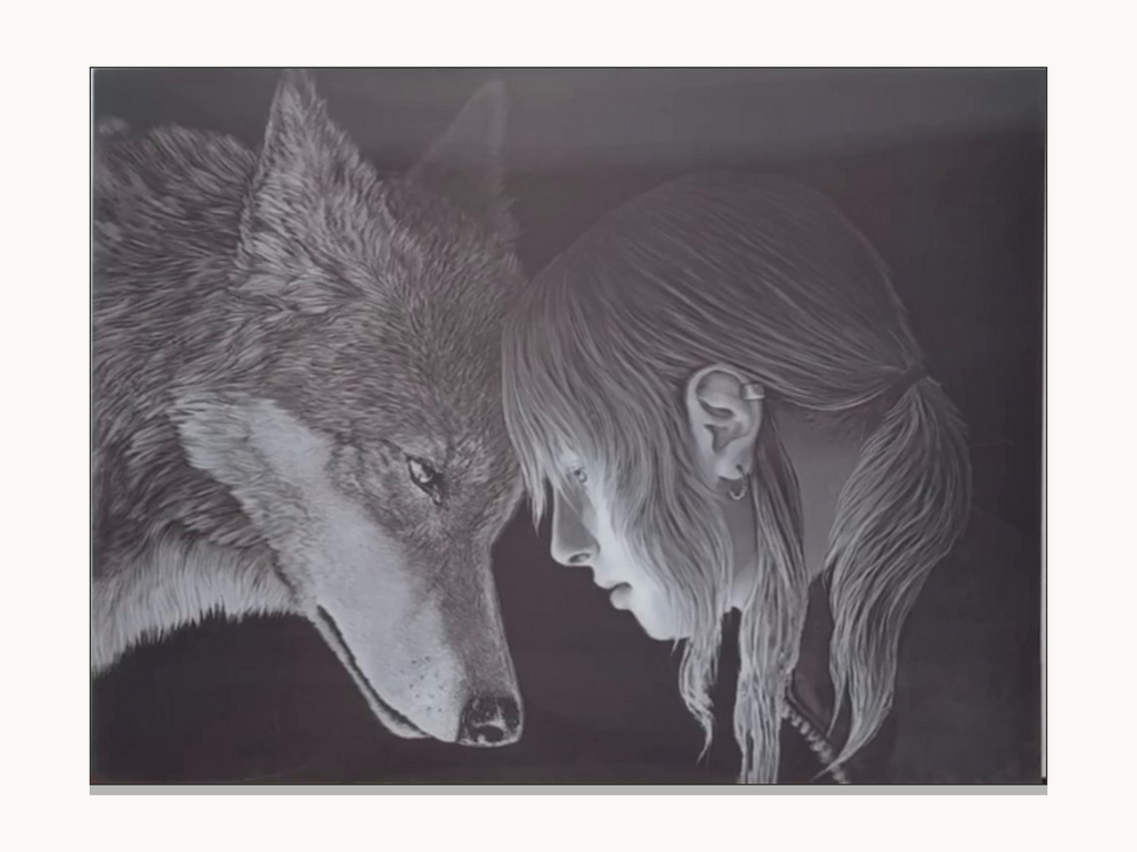 Woman and Wolf – Black & White 3D Lenticular Art