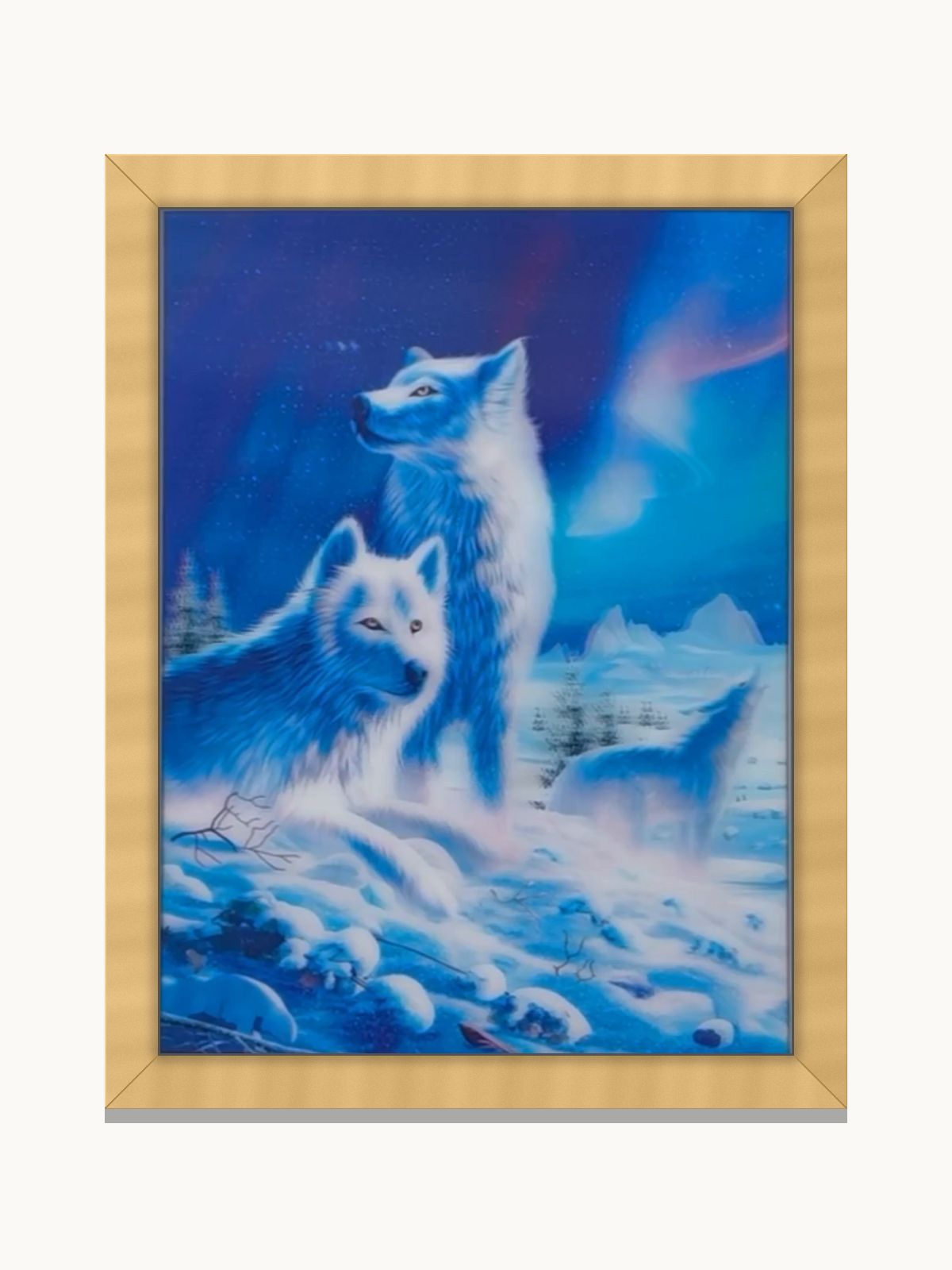White Wolves Under Northern Lights – 3D Lenticular Art