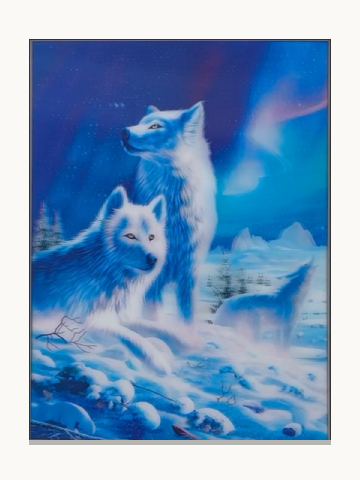 White Wolves Under Northern Lights – 3D Lenticular Art
