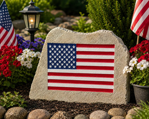 American flag garden stone handcrafted engraved stone