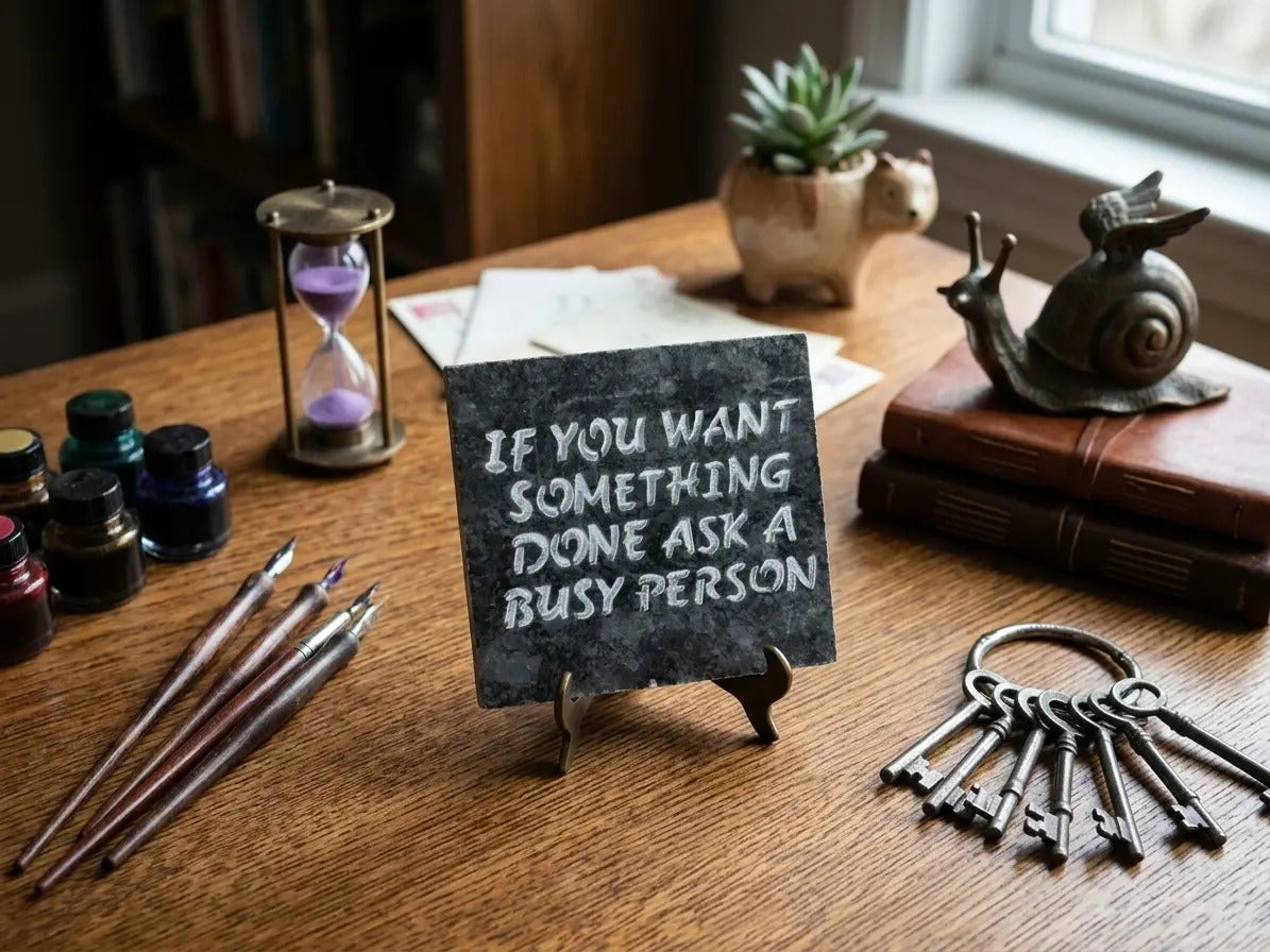 Ask a Busy Person granite plaque handcrafted engraved stone