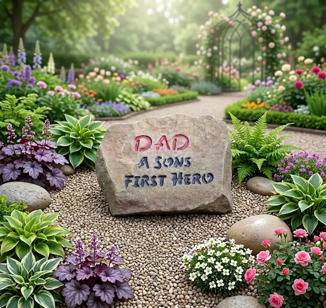 Dad, a Son's First Hero stone handcrafted engraved stone