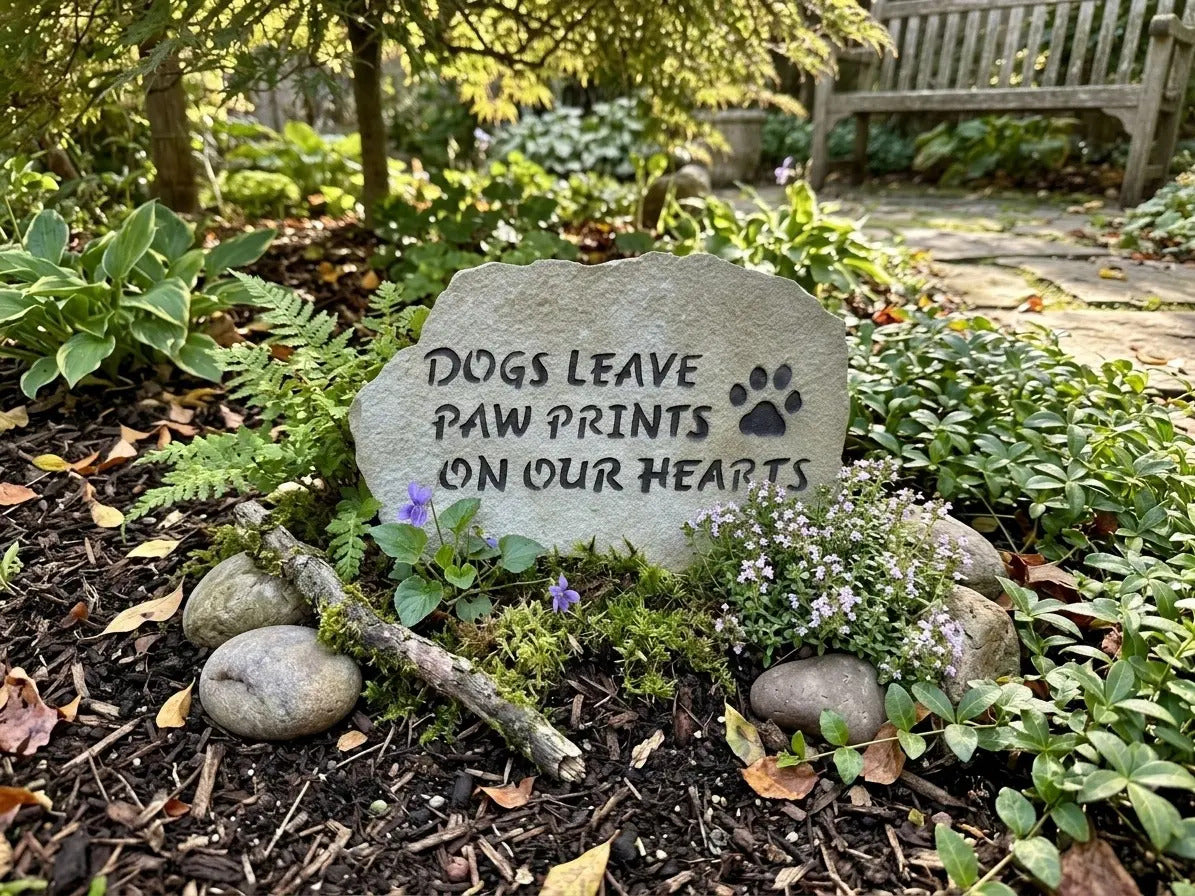 Dogs Leave Paw Prints remembrance stone alternate view