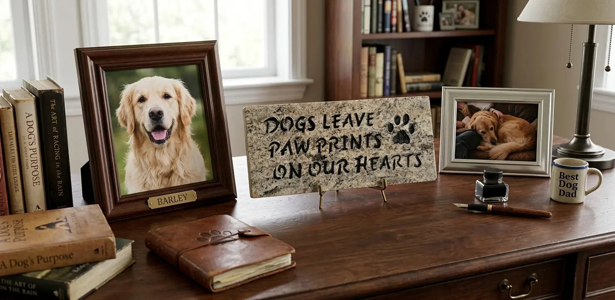 Dogs Leave Paw Prints granite plaque handcrafted engraved stone