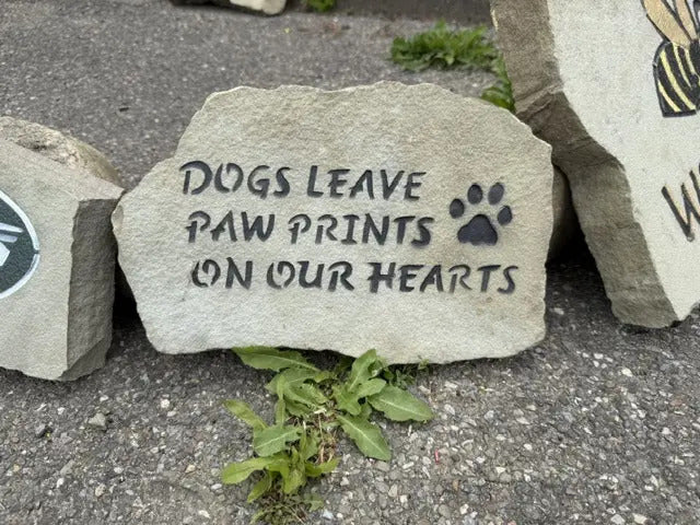 Dogs Leave Paw Prints remembrance stone handcrafted engraved stone