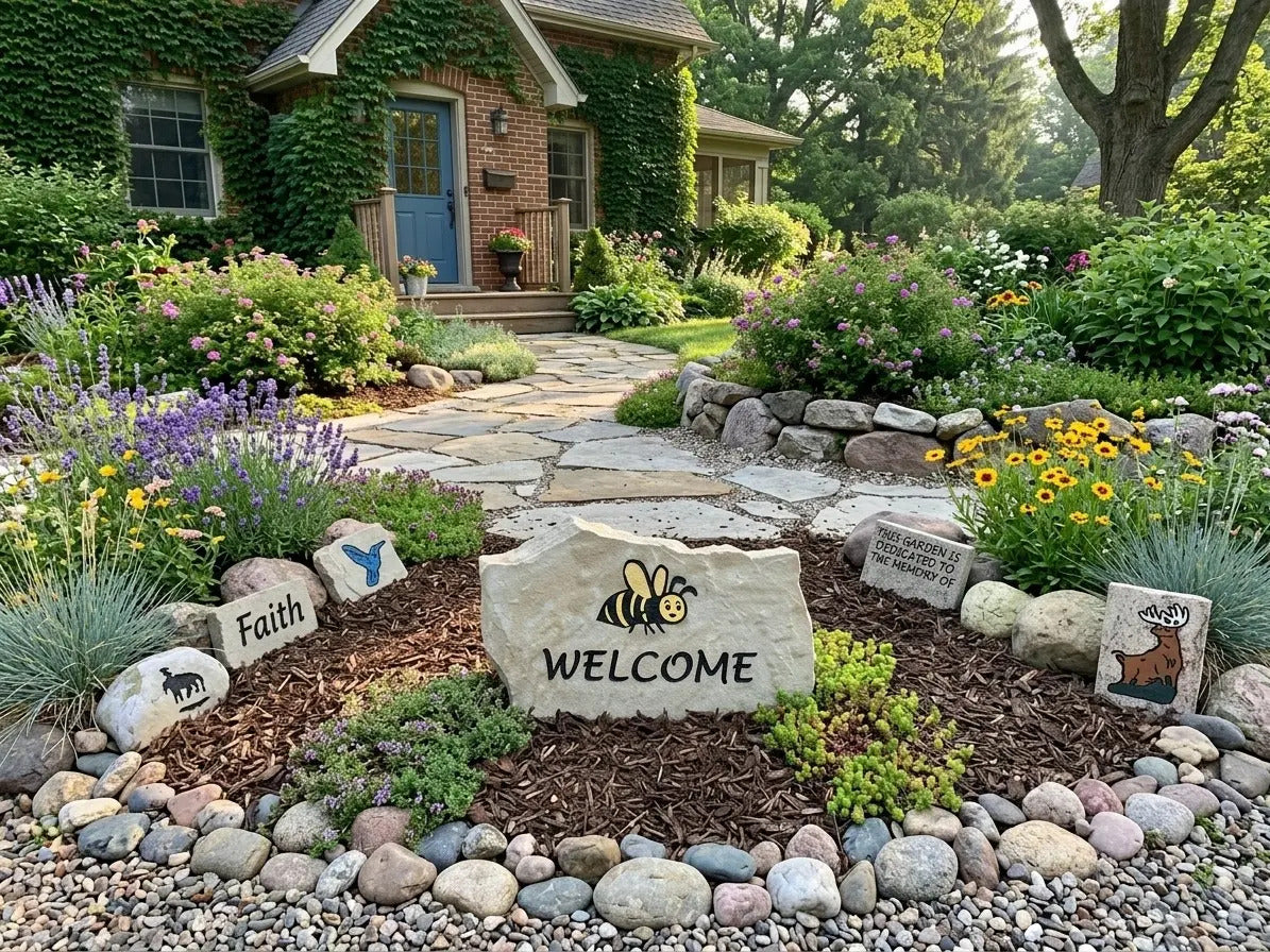 Bee welcome stone alternate view