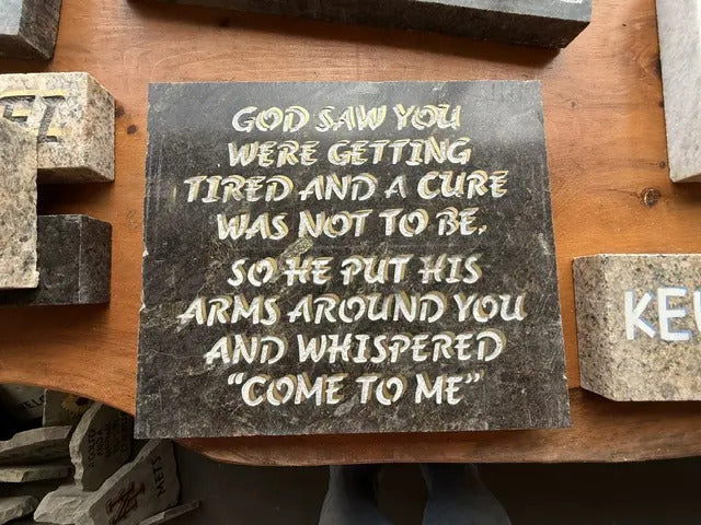 God Saw You dark granite memorial handcrafted engraved stone