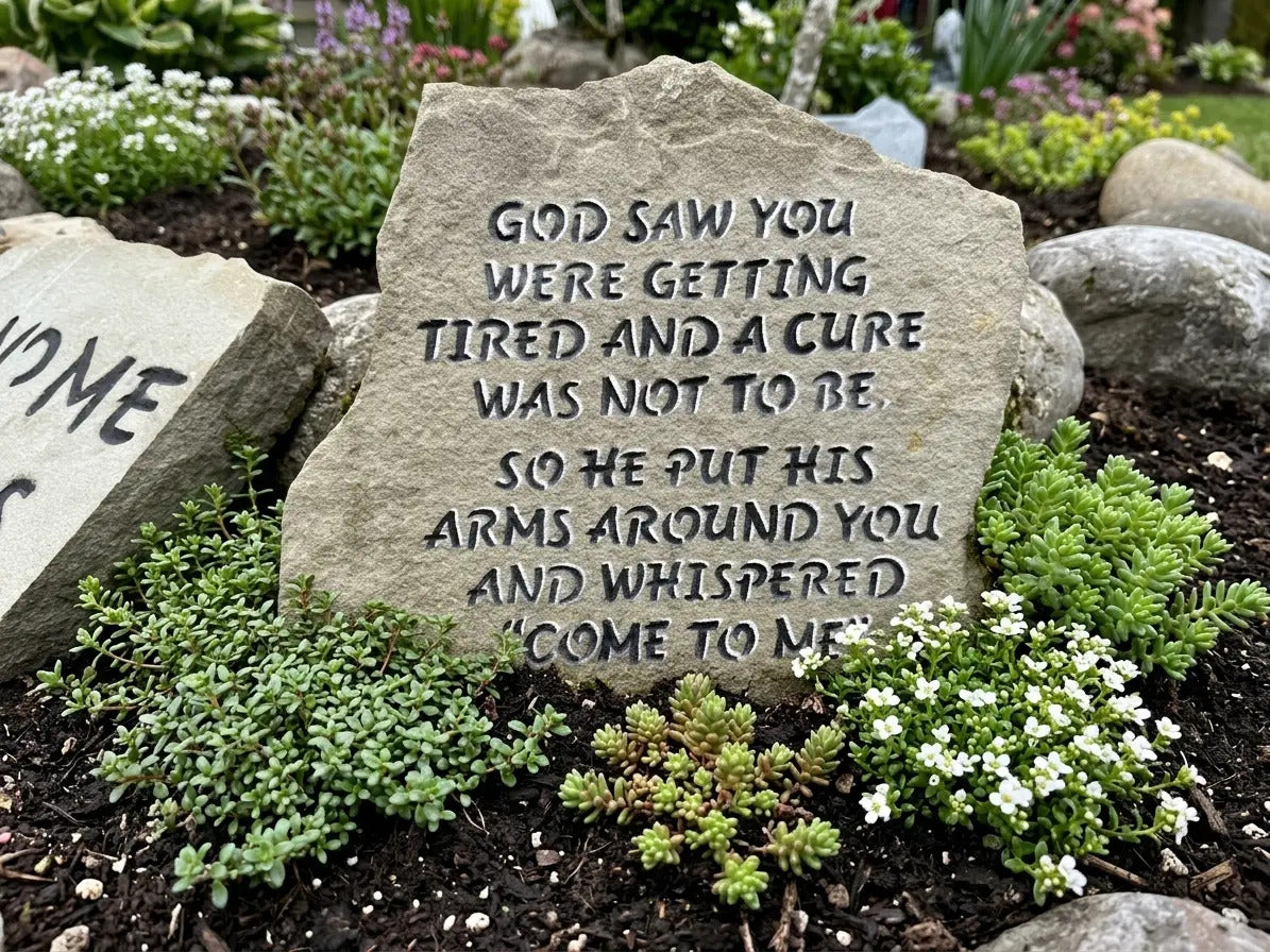 God Saw You light granite memorial handcrafted engraved stone