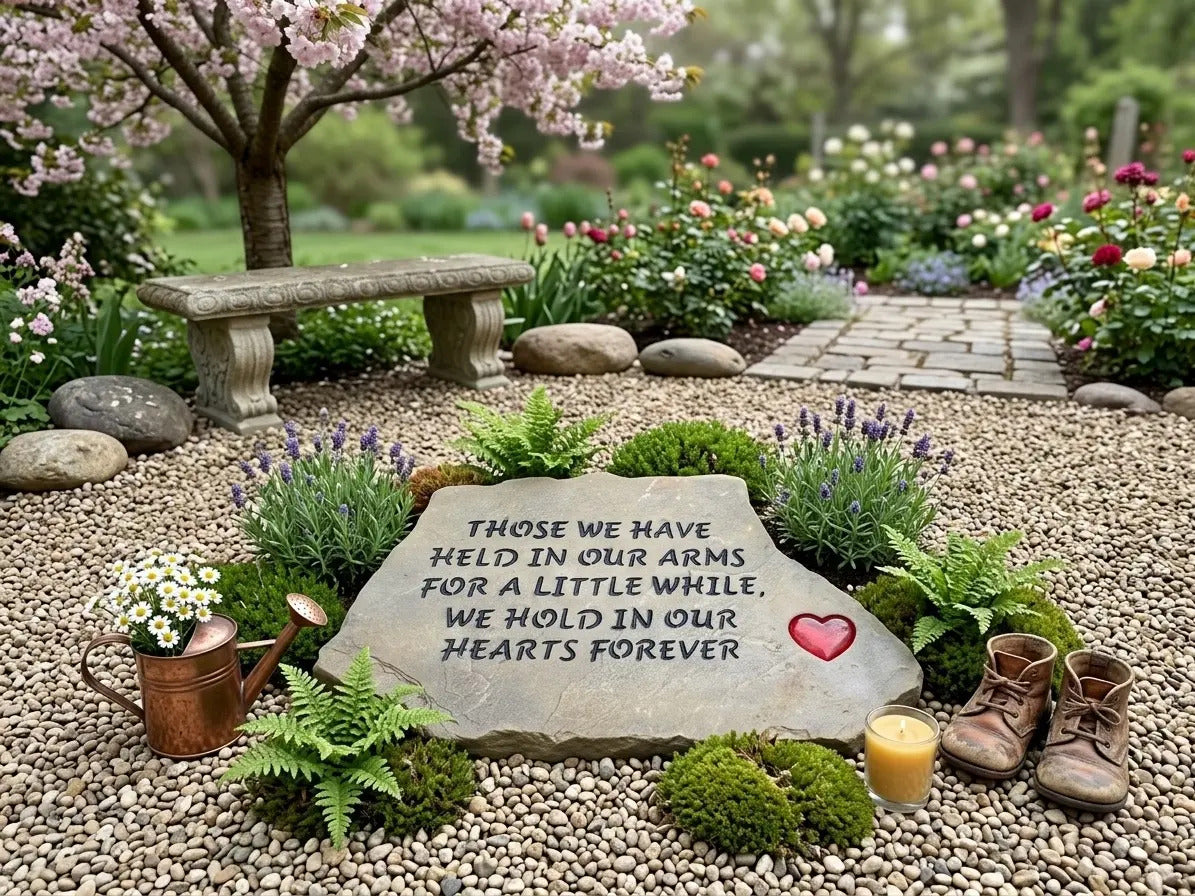 Held in Our Arms memorial stone handcrafted engraved stone