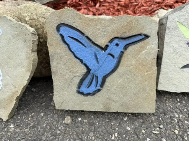 Hummingbird garden accent handcrafted engraved stone