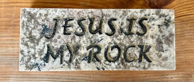 Jesus Is My Rock light granite plaque handcrafted engraved stone