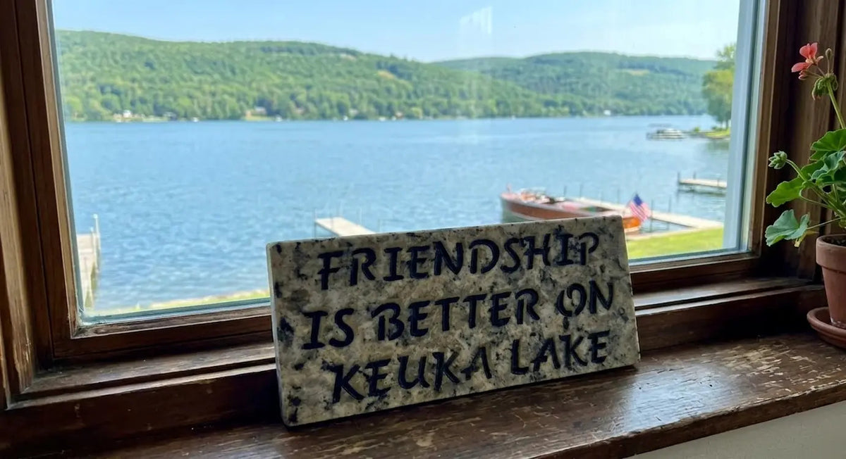 Keuka Lake friendship plaque handcrafted engraved stone