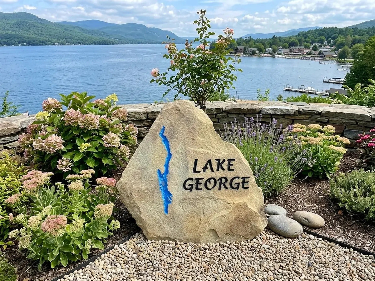 Lake George custom stone handcrafted engraved stone
