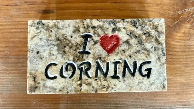 I Love Corning granite plaque handcrafted engraved stone