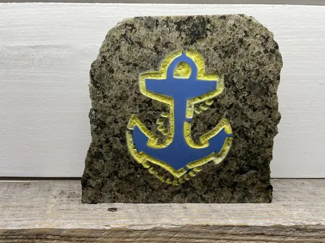 Navy anchor granite stone handcrafted engraved stone