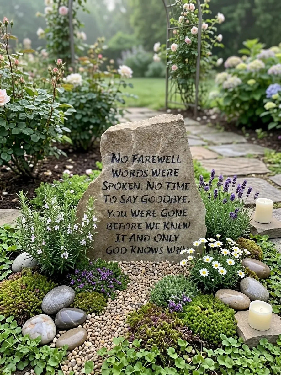 No Farewell Words fieldstone memorial handcrafted engraved stone