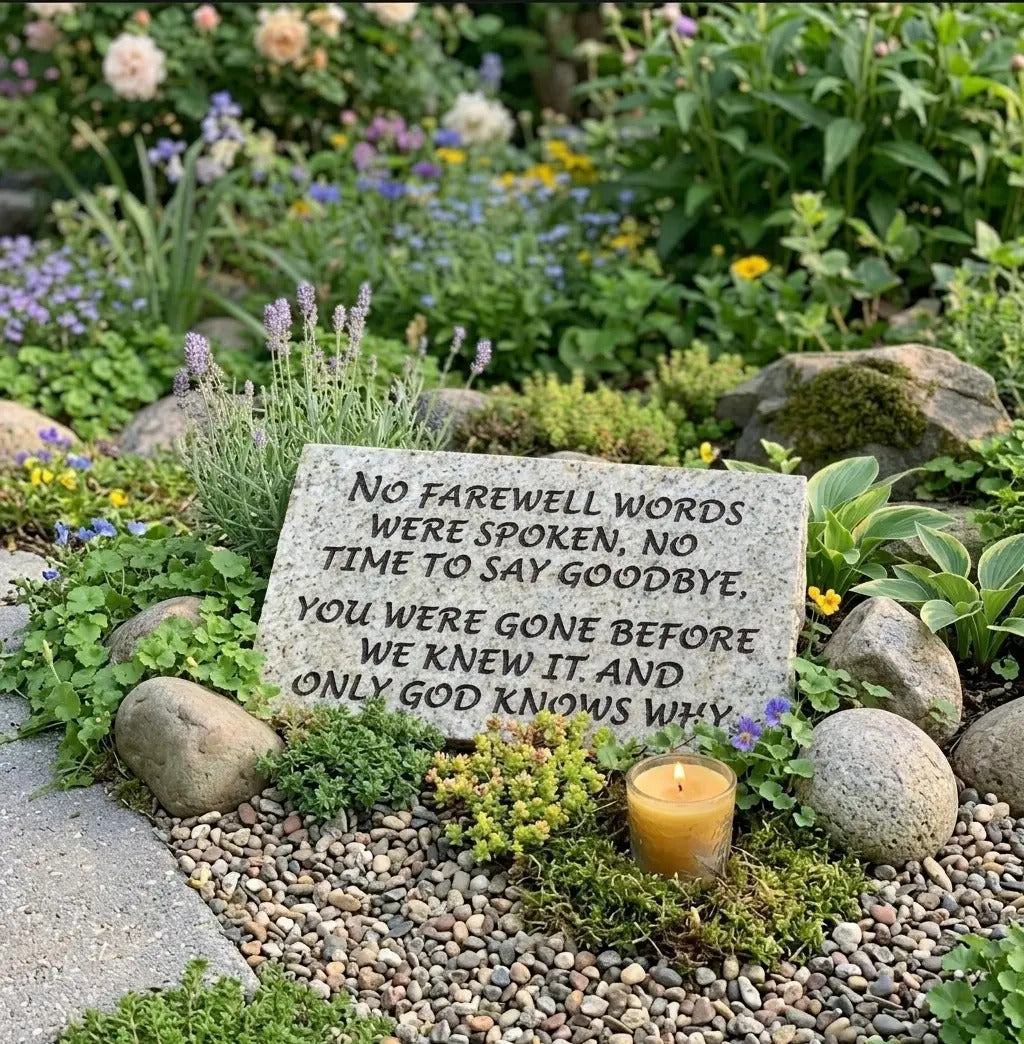 No Farewell Words granite memorial handcrafted engraved stone