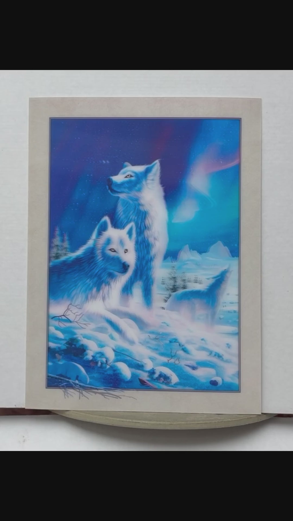 White Wolves Under Northern Lights – 3D Lenticular Art