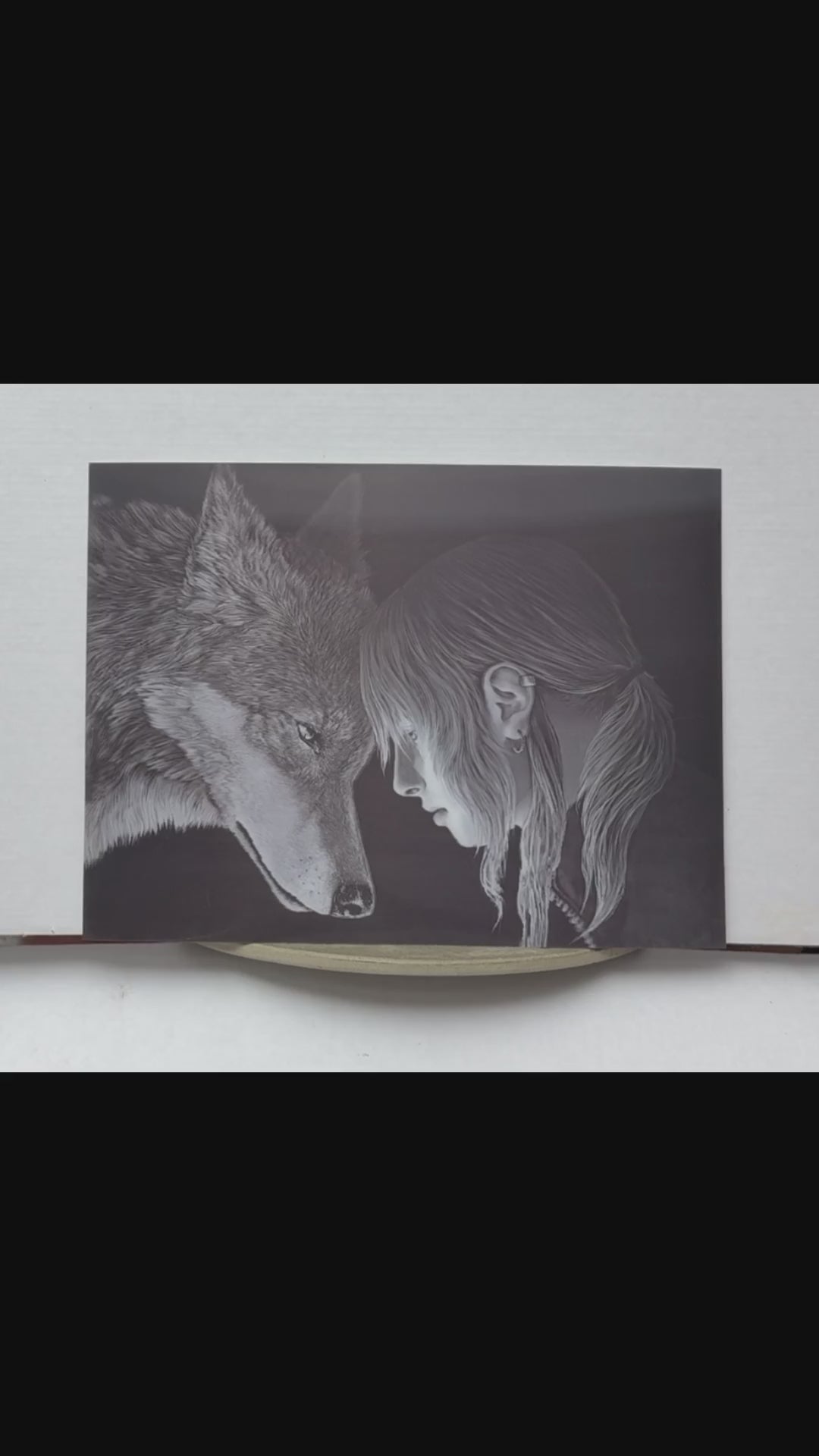 Woman and Wolf – Black & White 3D Lenticular Art