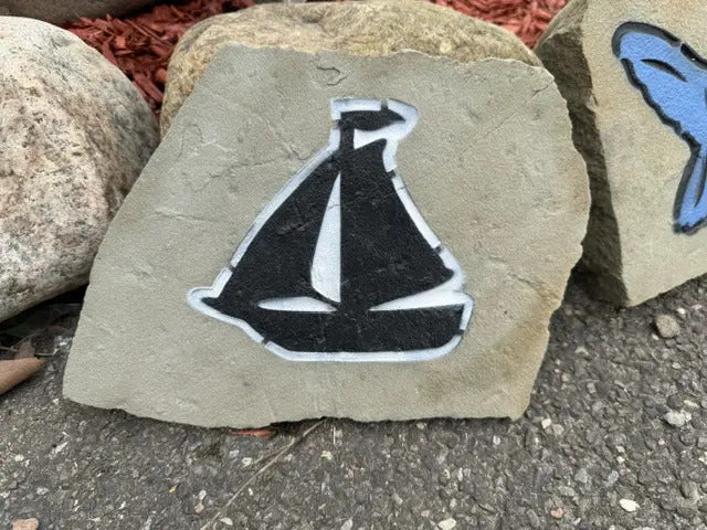 Sailboat garden accent handcrafted engraved stone