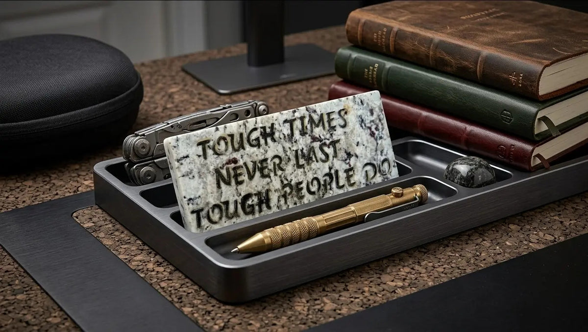 Tough Times Never Last granite plaque handcrafted engraved stone