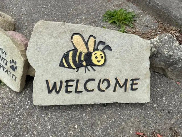 Bee welcome stone handcrafted engraved stone