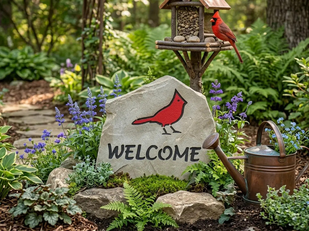 Cardinal welcome stone handcrafted engraved stone
