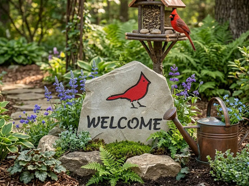 Cardinal welcome stone handcrafted engraved stone