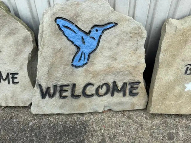 Hummingbird welcome stone handcrafted engraved stone