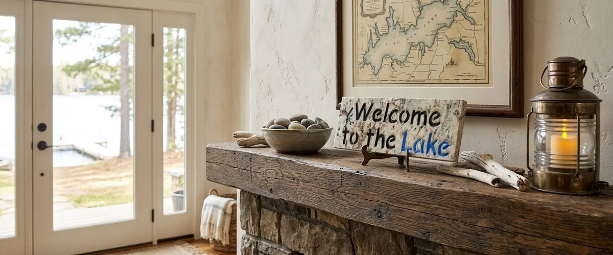 Welcome to the Lake granite plaque handcrafted engraved stone