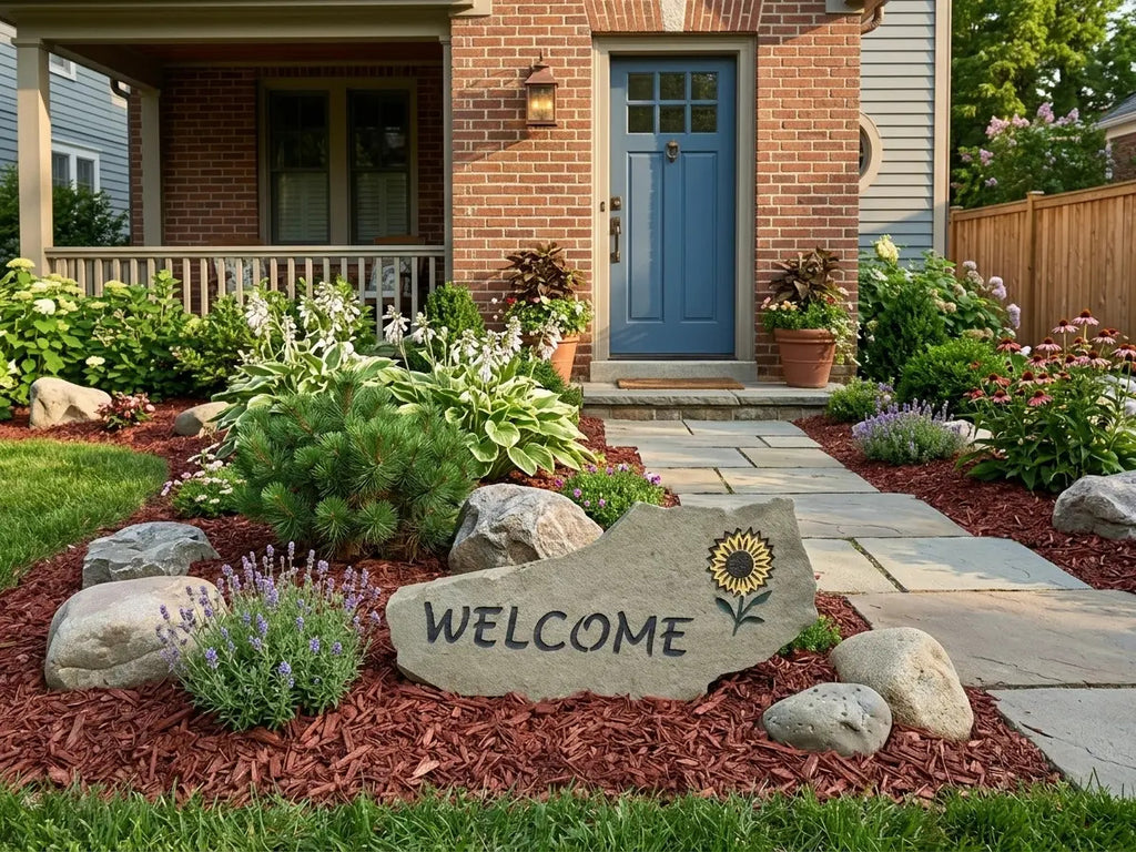 Sunflower welcome stone alternate view